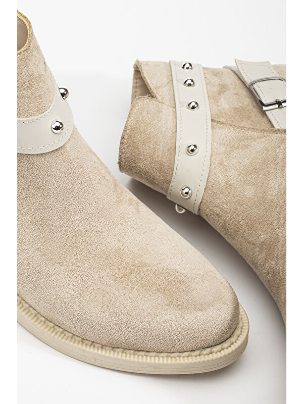 Kadın Ten Süet Termo Taban Tokalı Yanı Fermuarlı Kısa Topuklu Bot - Görsel 5