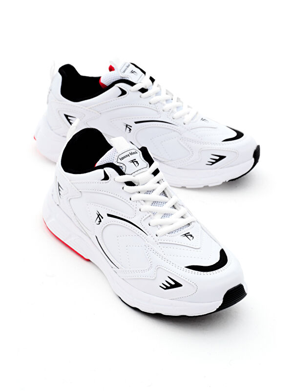 Unisex Beyaz Cilt Rahat Kalıp Yüksek Faylon Taban Bağcıklı Spor Ayakkabı - Görsel 4