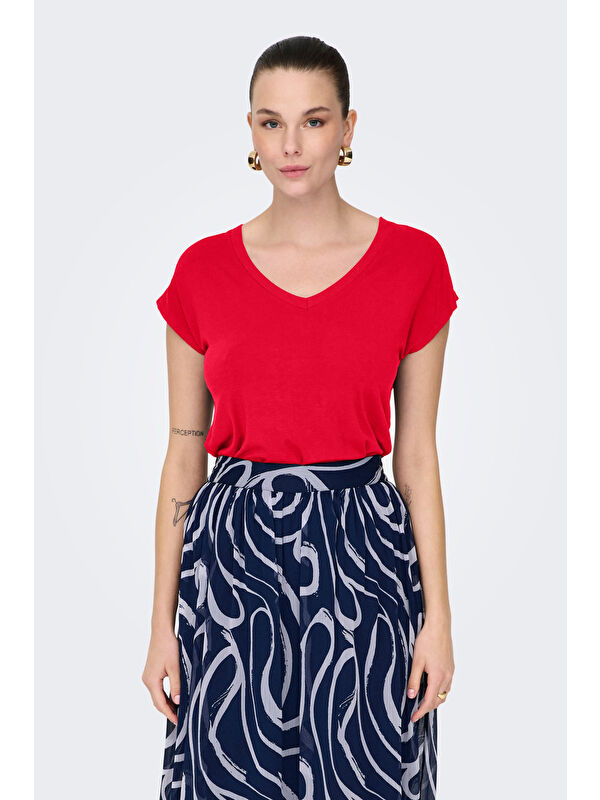 Only Onlrilla Regular Fit V Yaka Kısa Kollu T Shirt 15315776