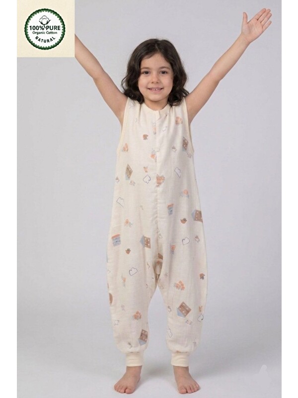 Cantoy Müslin Geniş Askılı Bebek Çocuk Uyku Tulumu 0.5 Tog %100 Pamuk Natural
