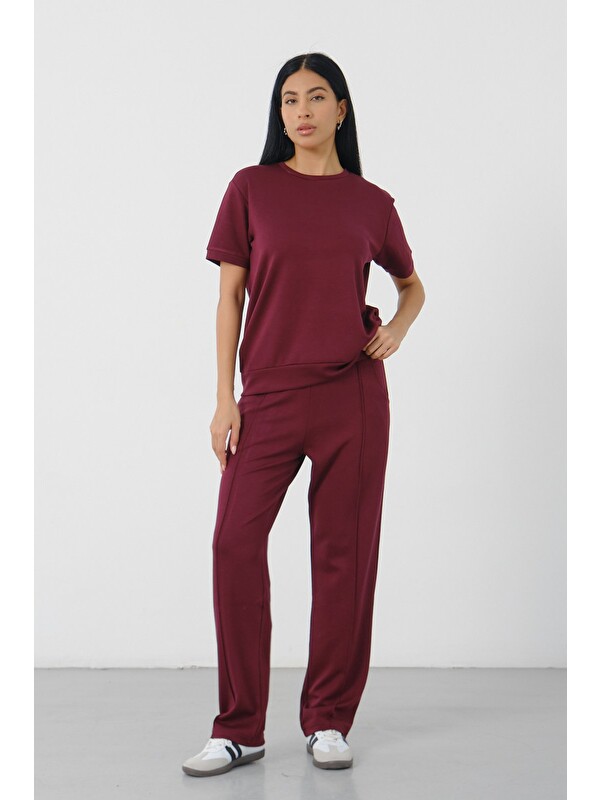 Shooter Sportswear Bordo Kadın Modal Kumaş Relax Fit İkili Takım Kısa Kollu Günlük Takım