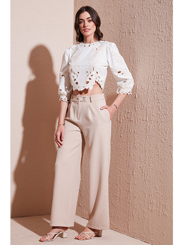 Lela Standart Fit Yüksek Bel Bol Paça Pantolon 6522280