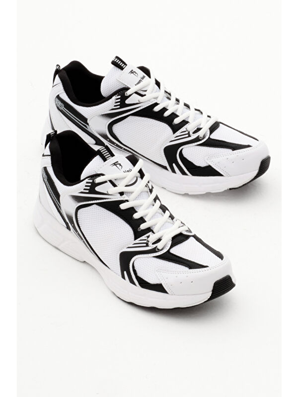 Unisex Beyaz Siyah Rahat Kalıp Faylon Taban Bağcıklı Spor Ayakkabı - Görsel 4