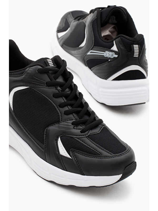 Unisex Siyah File Rahat Kalıp Faylon Taban Bağcıklı Spor Ayakkabı - Görsel 4