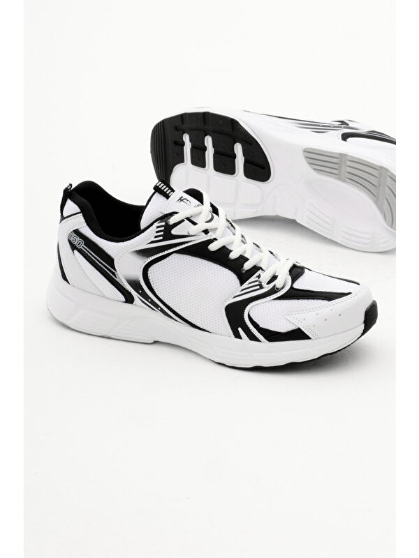 Unisex Beyaz Siyah Rahat Kalıp Faylon Taban Bağcıklı Spor Ayakkabı - Görsel 5