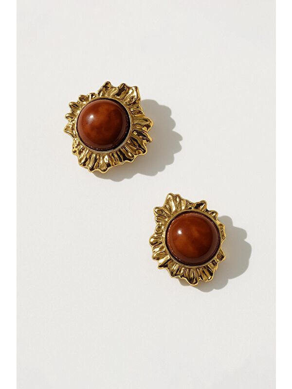 New Obsessions İşleme Detaylı Gold Düğme Küpe