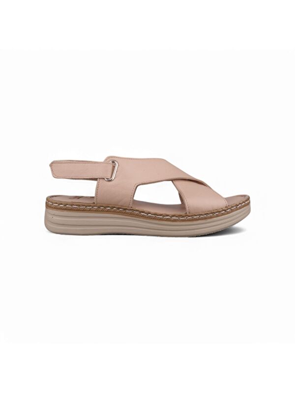 Kadın Günlük Sandalet - Bej, Deri - Görsel 5