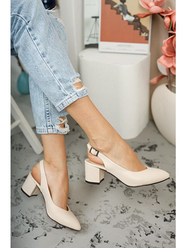 GZHW711 Kadın Arkası Açık Klasik Günlük Tarz Şık ve Rahat Topuklu Ayakkabı - Görsel 3