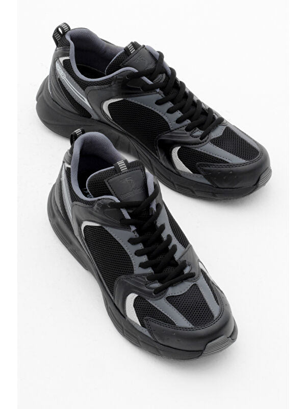 Unisex Siyah Füme Rahat Kalıp Faylon Taban Bağcıklı Spor Ayakkabı - Görsel 4