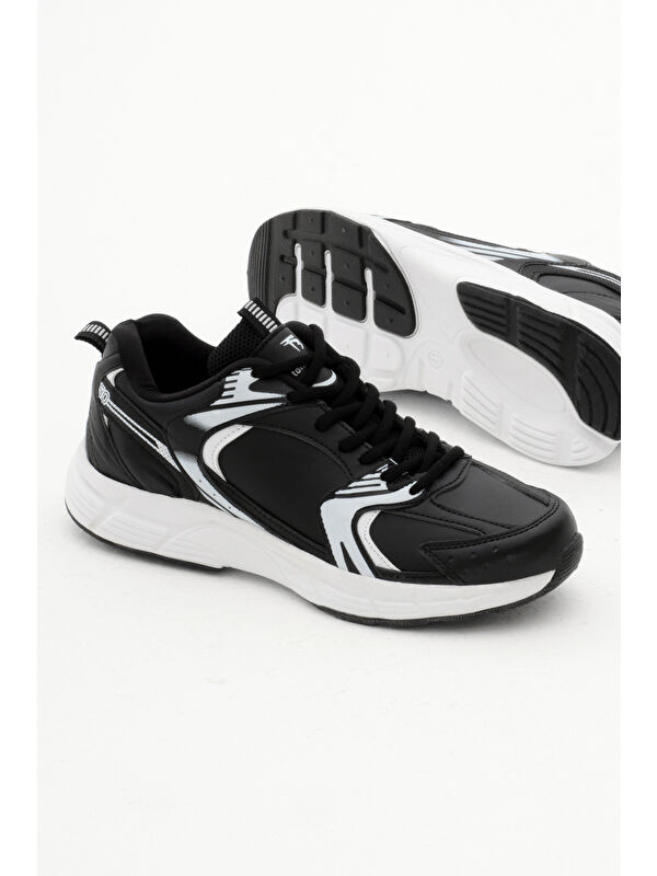 Unisex Siyah Cilt Rahat Kalıp Faylon Taban Bağcıklı Spor Ayakkabı - Görsel 5