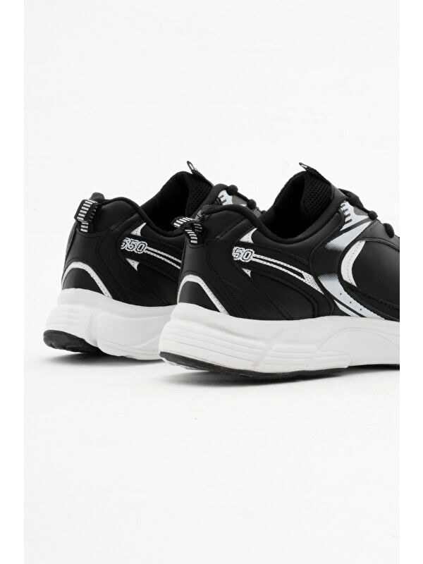 Unisex Siyah Cilt Rahat Kalıp Faylon Taban Bağcıklı Spor Ayakkabı - Görsel 6