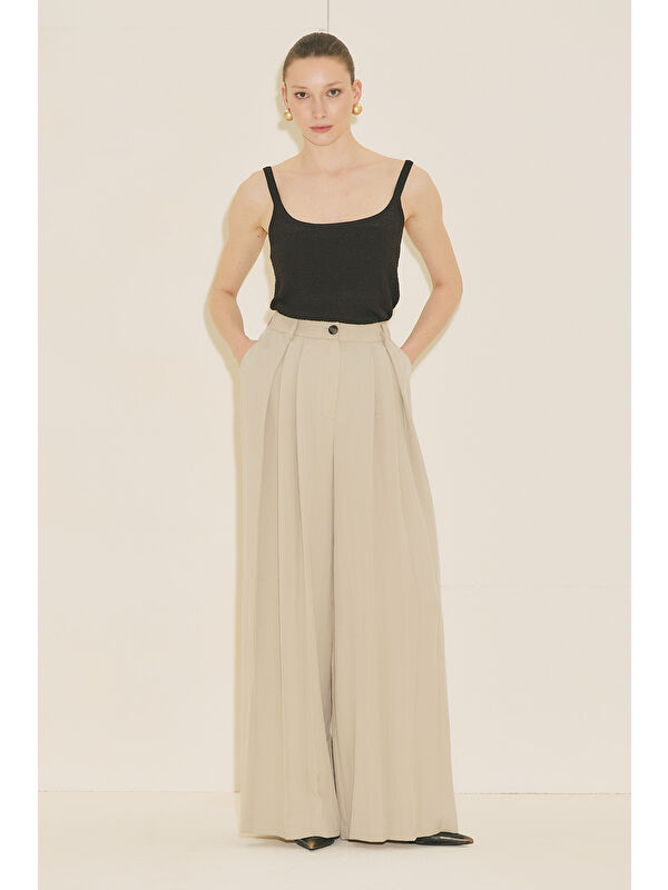 Manuka Tansy Pileli Pantolon Bej