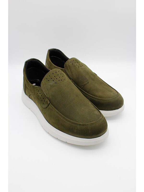 Koyu Haki Hakiki Deri Tokalı Nubuk Eva Taban Casual Ayakkabı 1033240161 - Görsel 4