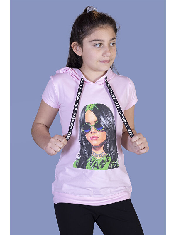 Toontoykids Kız Çocuk Billie Eilish Baskılı Kapüşonlu Tişört