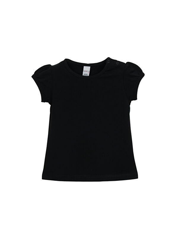Lovetti Siyah Basic Kız Bebek Çıtçıtlı Sıfır Yaka Karpuz Kol Tişört