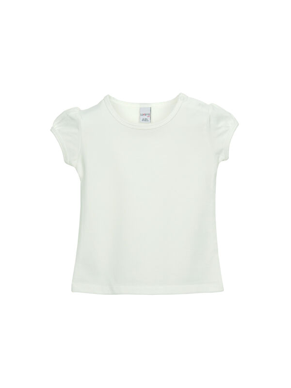 Lovetti Ekru Basic Kız Bebek Çıtçıtlı Sıfır Yaka Karpuz Kol Tişört