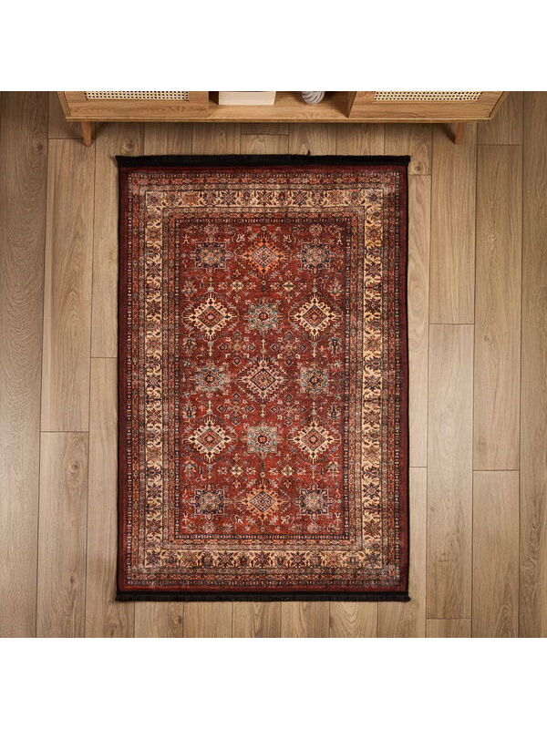 Evidea Soft Line Afgan Desenli Halı - Kırmızı - 120x180 cm