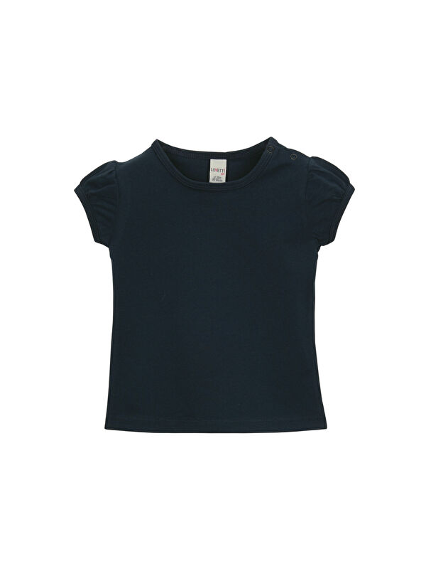 Lovetti Koyu Lacivert Basic Kız Bebek Çıtçıtlı Sıfır Yaka Karpuz Kol Tişört