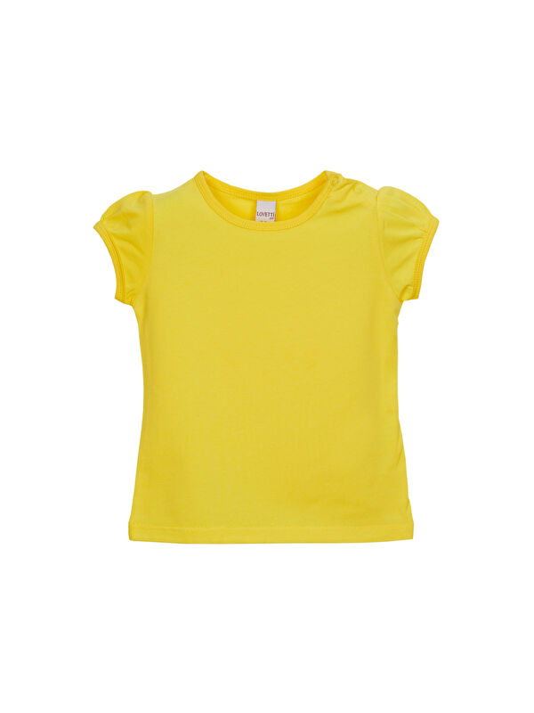 Lovetti Sarı Basic Kız Bebek Çıtçıtlı Sıfır Yaka Karpuz Kol Tişört
