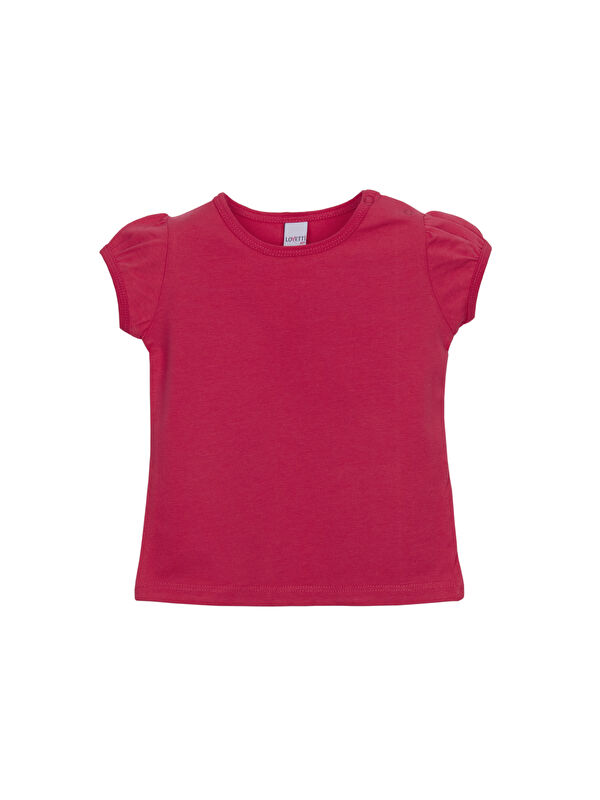 Lovetti Koyu Fuşya Basic Kız Bebek Çıtçıtlı Sıfır Yaka Karpuz Kol Tişört