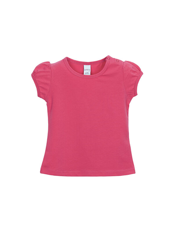 Lovetti Fuşya Basic Kız Bebek Çıtçıtlı Sıfır Yaka Karpuz Kol Tişört