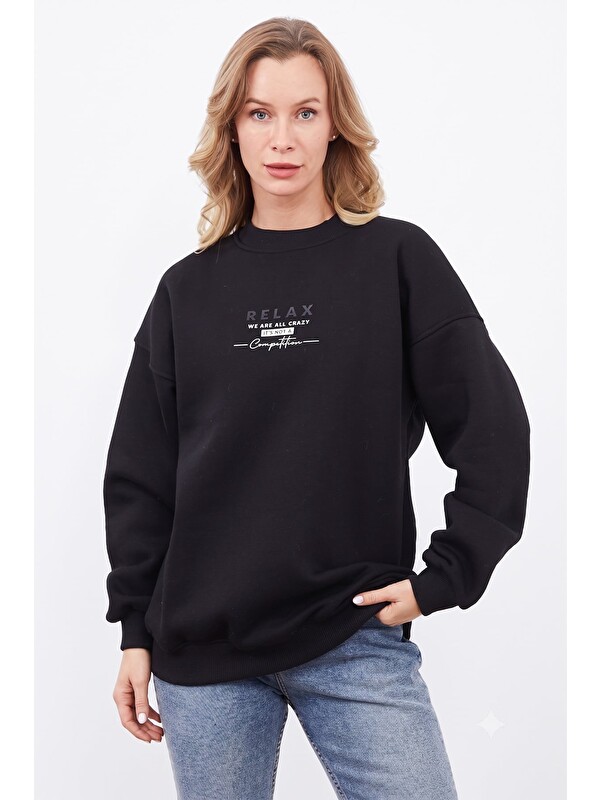 Fullamoda 3 iplik Relax Baskılı Oversize Sweatshirt