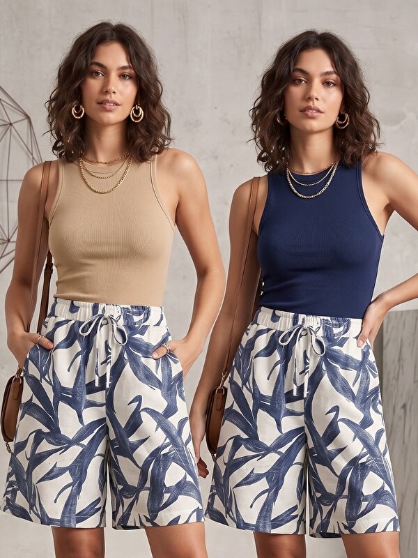 Trendseninle 2Li Lacivert Vizon Bisiklet Yaka Kolsuz Body Basic Atlet
