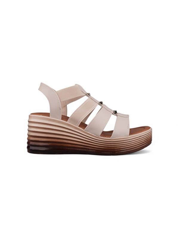 Kadın Günlük Sandalet - Bej, Deri - Görsel 5