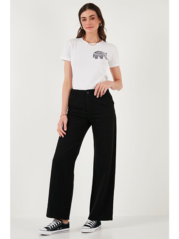 Lela Pamuklu Standart Fit Yüksek Bel Geniş Paça Pantolon 668Yp5344