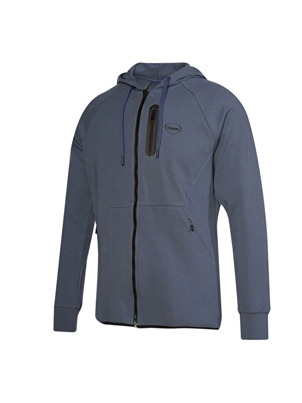 Hummel Nova Mavi Kapüşonlu Erkek Fermuarlı Sweatshirt Hırka