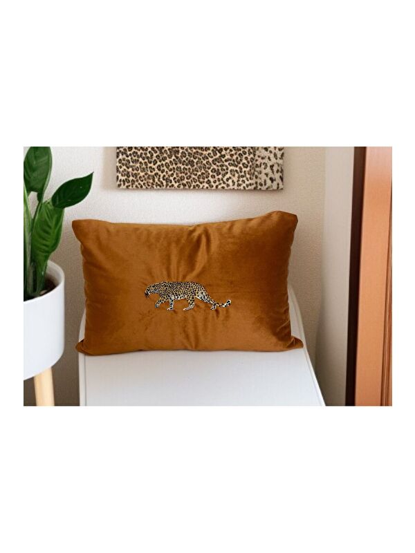Asdiva Yılan Desen  Nakışlı Kiremit Rengi Dekoratif Kırlent Kılıfı 45x45