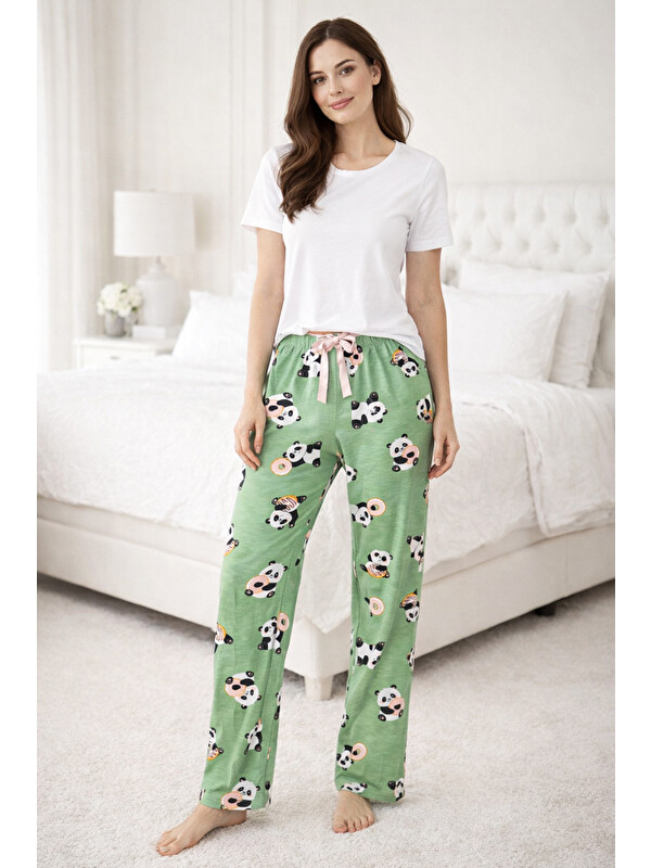 Remsa Kadın Viskon Kumaş Penye Tek Pijama Alt 23 Yeşil