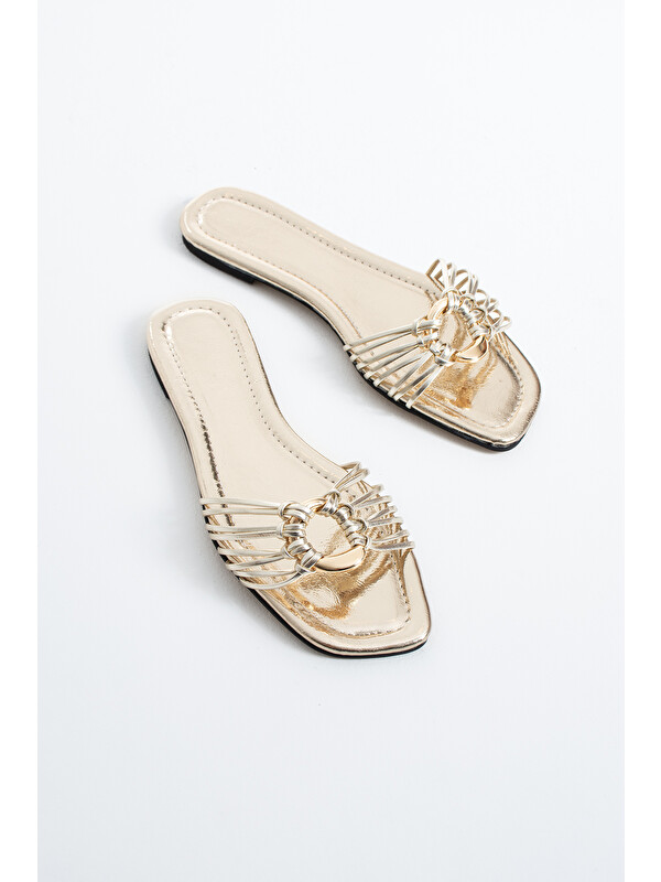 DUXAL SHOES Devon Kadın İnce Bantlı Halka Detaylı Düz Terlik