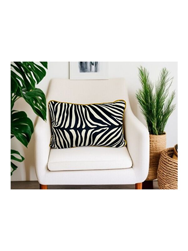 Asdiva Zebra Desen Sarı Biyeli Dekoratif Kırlent Kılıfı 40x60