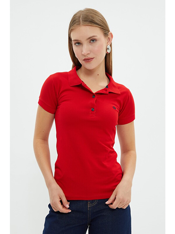 Fullamoda Nakışlı Polo Yaka Slim Fit Tişört