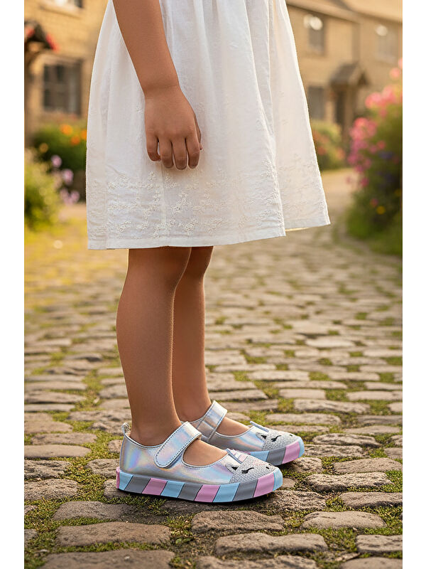 Kiko Kids Beyaz Kiko Kids Gilan Cirtli Işıklı Kız Çocuk Babet Ayakkabı