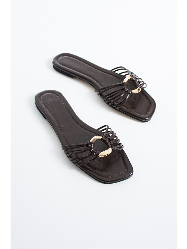DUXAL SHOES Devon Kadın İnce Bantlı Halka Detaylı Düz Terlik