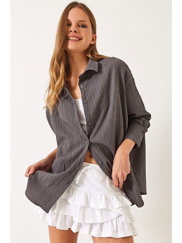 SHADE Kadın Düşük Omuz Oversize Basic Bürümcük Gömlek