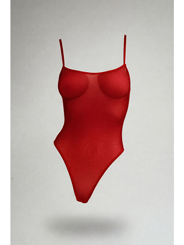 C&City Tül Bodysuit Kırmızı