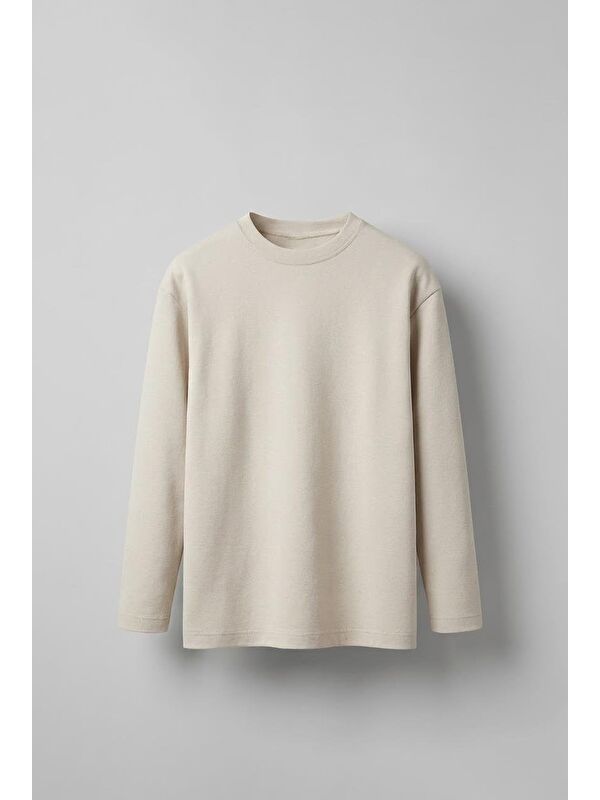 Abluka Online Erkek Oversize Basic Uzun Kollu Sweatshirt Bej