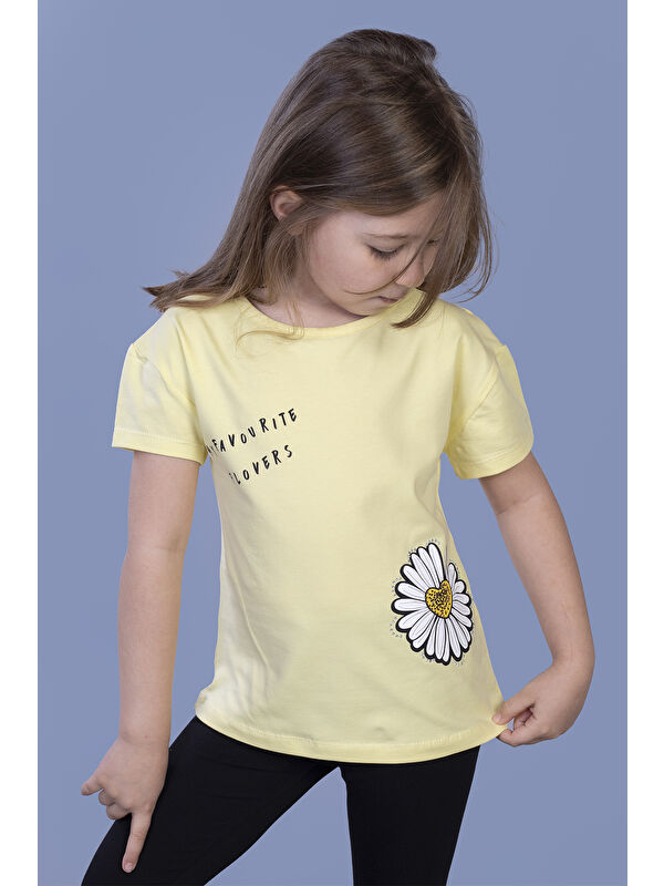 Toontoykids Kız Çocuk Papatya Baskılı Tişört
