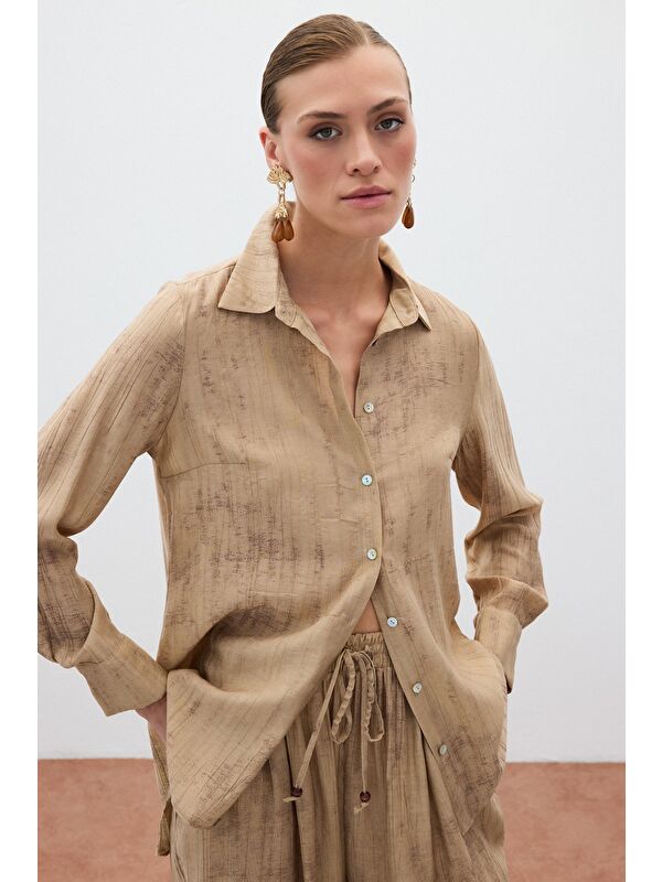SATEEN Desenli Salaş Gömlek - Camel