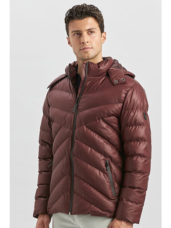 İMZA Bordo Dolumlu Çıkarılabilir Kapüşonlu Astarlı Slim Fit Dar Kesim Casual Şişme Mont 1007245151
