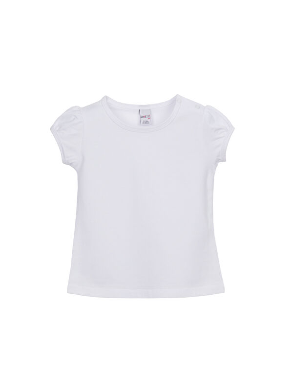 Lovetti Beyaz Basic Kız Bebek Çıtçıtlı Sıfır Yaka Karpuz Kol Tişört