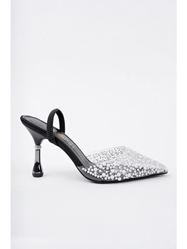 MARGARET Taşlı Sivri Burun Arkası Açık Lastikli Kadın Klasik Topuklu Ayakkabı - Görsel 6