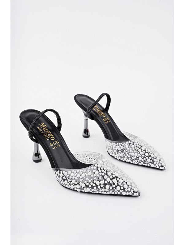 MARGARET Taşlı Sivri Burun Arkası Açık Lastikli Kadın Klasik Topuklu Ayakkabı - Görsel 7