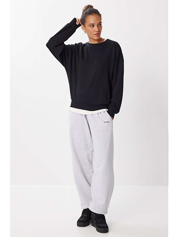 Happiness İstanbul Basic Mevsimlik Modal Sweatshirt SİYAH LEN0026