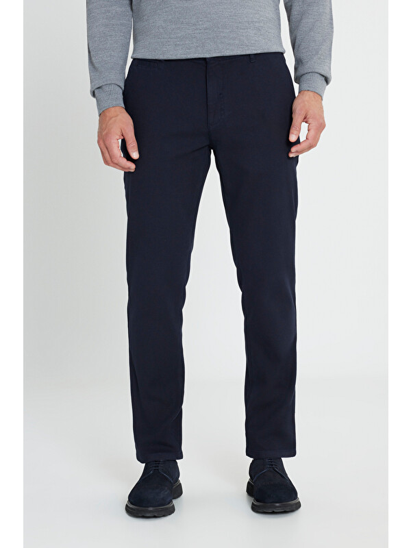 Altınyıldız Classics Erkek Lacivert Pamuklu Comfort Fit Rahat Kesim Armürlü Yan Cep Esnek Casual Pantolon