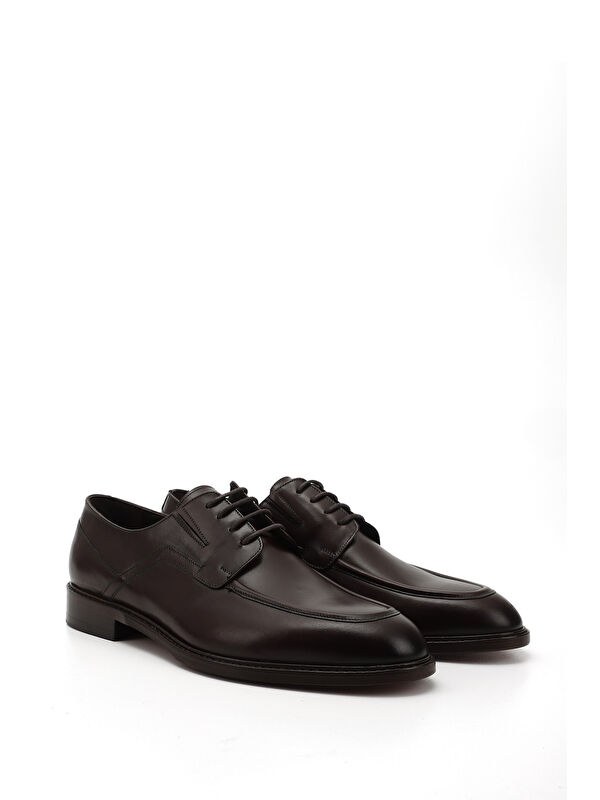 Erkek ÇİKOLATA KAHVE Bağcıklı Kösele Taban Hakiki Deri Klasik Ayakkabı - Görsel 3