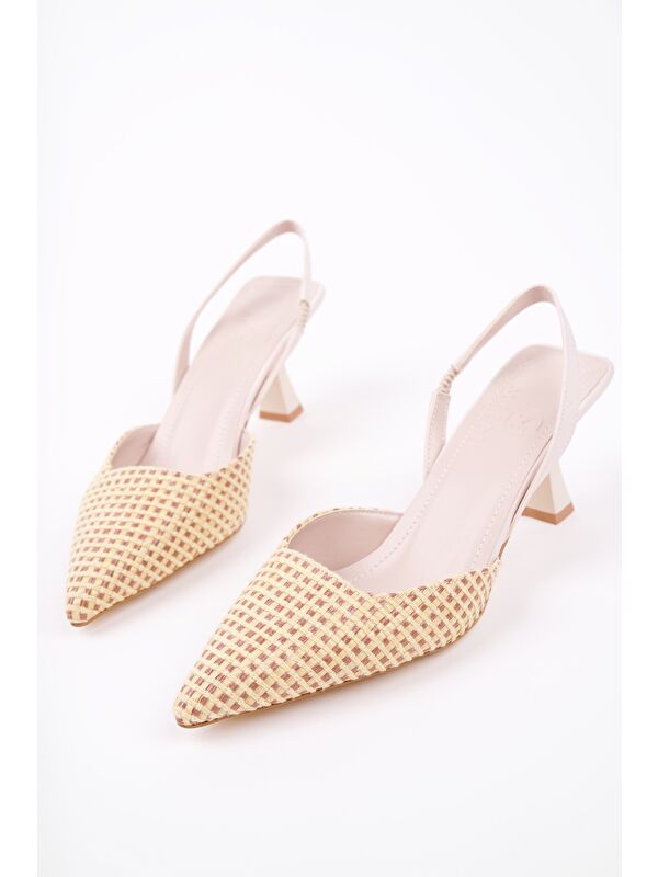 LOUVRE Sivri Burun Arkası Açık Lastikli Hasır Kadın Günlük Topuklu Terlik - Görsel 6